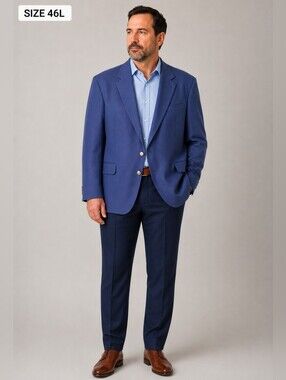 Oscar de la Renta Vintage Mens Navy 100% Wool Two Button Jacket Size 46L Classic